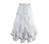 ERHTGUO Autumn Winter Irregular Cake Tulle Skirt Women Sweet Midi Long High Waist A Line Female Mesh Party Lady(White)