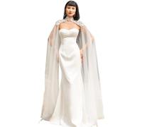 ERHTGUO Capa de boda larga tul con cuello alto for mujer, chaqueta encaje, abrigo blanco marfil, accesorios nupciales, apliques(Color20,50CM_COLOR2)