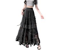 ERHTGUO Chic Mesh Sweet Long Skirt Women High Waist Loose Elegant A Line Skirts Spring Summer Preppy Style Korean Tulle Dance Cake(Black,L)