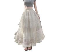 ERHTGUO Chic Mesh Sweet Long Skirt Women High Waist Loose Elegant A Line Skirts Spring Summer Preppy Style Korean Tulle Dance Cake(Apricot,S)