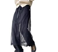 ERHTGUO Chic Spring Lace F Skirt with Belt Transparent Netting Overlap Design Velvet Fabric(Black)