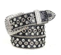 ERHTGUO Cinturones con hebilla de diamantes imitación for mujer, estilo punk rock, urbano, rosa, azul y brillante, accesorios occidentales(Black)