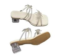 ERHTGUO Crystal Butterfly Straight Strap Sandals Summer Square Toe Open Pull-in Foot Non-slip Clear Heel Cool Mopping(36)