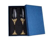 ERHTGUO Crystal Rimmed Champagne Glass Drink Goblet Cup Wedding Toasting Flute Wine Glasses Set Rhinestone Drinkware Gift(A 2pcs with Box)