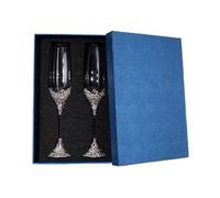 ERHTGUO Crystal Rimmed Champagne Glass Drink Goblet Cup Wedding Toasting Flute Wine Glasses Set Rhinestone Drinkware Gift(C 2pcs with Box)