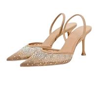 ERHTGUO Designer Shiny Rhinestone High Heels Shoes For Women Summer Sexy Pointed Toe Pumps Elegant Slingbacks Heeled Sandals(38)
