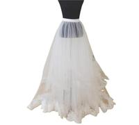 ERHTGUO Detachable Bridal Skirt Wedding Overskirt 2 Layers Removable Tulle with Lace Appliques Edge(White,XL)