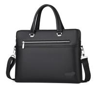 ERHTGUO Double-zipper Men's Business Handbag Briefcases Leather Bag Laptop Portfolio Large Messenger(Black)
