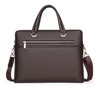 ERHTGUO Double-zipper Men's Business Handbag Briefcases Leather Bag Laptop Portfolio Large Messenger(Brown)