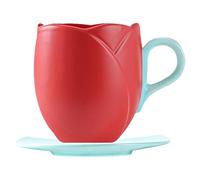 ERHTGUO Drink Cup With Saucer Ceramic Tulip Shaped Teacup Creative Vintage Tea Mug Cappuccino Tableware