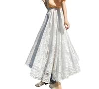ERHTGUO Elegant Lace Mesh Skirt For Women Skirts High Waist Summer Long Casual Irregular Hem A Line Vacation Beach Wrap(White)
