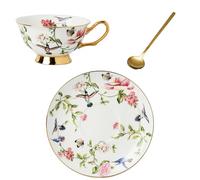 ERHTGUO Europe Afternoon Tea Cup Saucer Spoon Set Coffee With Gold Handle English Dessert Drinkware(WHITE)