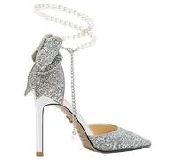 ERHTGUO French Pointy Shallow Mouth Temperament Elegant Sequin Bow High Heels Women's Fine Heel Pearl Line with A Single Shoe(Silver9cm,34)