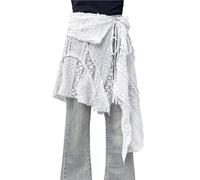 ERHTGUO Harajuku Women's Asymmetric Layered Tulle Skirt with Lace Hollow out Bandage Design Adjustable Vintage Apron