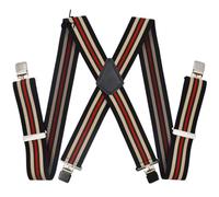 ERHTGUO Heavy Duty Big Size Work Strong Clips Pants Suspenders For Men 50mm Wide Adjustable Braces X Back Elastic Trouser Red Stripes(X-Back stripe 100cm)