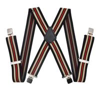 ERHTGUO Heavy Duty Big Size Work Strong Clips Pants Suspenders For Men 50mm Wide Adjustable Braces X Back Elastic Trouser Red Stripes(X-Back stripe 140cm)