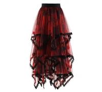 ERHTGUO Irregular Hem Lace Cake Mesh Midi Long Skirt High Elastic Waist Ball Gown Harajuku Gothic Cosplay Maxi Skirts Red Party Skater(L)