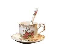 ERHTGUO Ivory Porcelain Coffee Cups And Saucers Set Vintage Floral Painted Rose Household Breakfast Cup Ceramic Afternoon Teacup(Color 2)