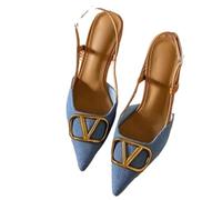 ERHTGUO Sandalias de tacón alto estilo retro for mujer, con punta fina y poco profunda, abierta(Blue,39)