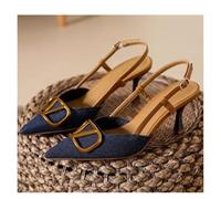 ERHTGUO Sandalias de tacón alto estilo retro for mujer, con punta fina y poco profunda, abierta(Dark blue,40)