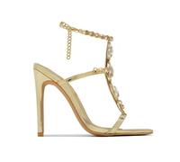 ERHTGUO Sexy Thin High Heels Ankle Strap Sandals Womens Pointed Crystal Diamond Party/club Wedding Party Shoe(Golden,37)