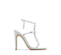 ERHTGUO Sexy Thin High Heels Ankle Strap Sandals Womens Pointed Crystal Diamond Party/club Wedding Party Shoe(Silver,39)