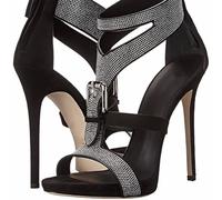 ERHTGUO Summer Round-toe Patent Leather Rhinestone Rivet Waterproof Table Sandals Thin High-heeled Banquet Dress Large Size Women's Shoe(COLOR2,34)
