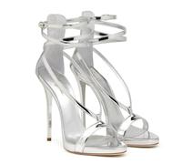 ERHTGUO Summer Round-toe Patent Leather Rhinestone Rivet Waterproof Table Sandals Thin High-heeled Banquet Dress Large Size Women's Shoe(Silver,40)