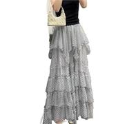 ERHTGUO Sweet Polka Dot Netting Skirt Asymmetrical Design Summer Cake Long Commute SLE Korean(L)