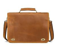 ERHTGUO Thick Leather Men Briefcase 15" Laptop Business Bag Tote Man With Shoulder Strap(Light Brown-2)