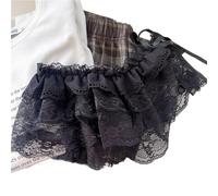 ERHTGUO Trendy Women Korean Lace Mini Layered Skirt Streetwear Up Ruffles Harajuku High Waist Pleated Skirts Clothes(Black)