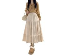 ERHTGUO Velvet Lace f Skirt Women's A-Line Long Cake High Waist plus Size Spring Big Fat(Apricot,Xl(60-70kg))