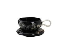 ERHTGUO Vintage Coffee Cup Design With A Niche And High Aesthetic Value Ceramic Plant Flower Latte Art Water Set(Black)