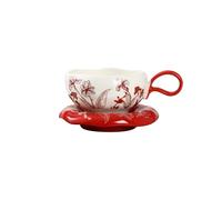 ERHTGUO Vintage Coffee Cup Design With A Niche And High Aesthetic Value Ceramic Plant Flower Latte Art Water Set(Red)