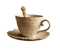 ERHTGUO Vintage Relief Carousel Coffee Cup Plate Set， Ceramic Mug Shop Latte Cups,Couple Tea Holiday(B cup saucer spoon)
