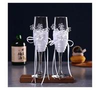 ERHTGUO Wedding Glass Stemware Banquet Champagne Cup Supplies Bride And Groom Toasting 1 Pair(Style 015)