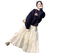 ERHTGUO White Lace Puffy F Skirt Women's Spring Autumn Plus Size A-Line Maxi Umbrella Mid-Length Cake High Waist(5xl 125-150kg)