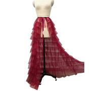 ERHTGUO White Ruffled Tiered Tulle Over Wrap Skirts Women Sheer Mesh Maxi Skirt Low Long Beach Bridal(Wine Red,L)