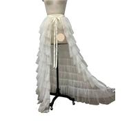ERHTGUO White Ruffled Tiered Tulle Over Wrap Skirts Women Sheer Mesh Maxi Skirt Low Long Beach Bridal(Beige,XL)