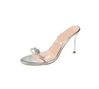 ERHTGUO Women Sandals Sexy Crystal Gladiator Ankle Strap High Heels Hollow Out Party Shoes Closed Toe Stiletto Ladies Pumps(9cm-silver,38)