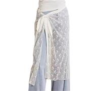 ERHTGUO Women See Through Sequins Flower Lace Long Apron Skirt Vintage Tie Up Sheer Hip Wrap Covering Scarf Overskirt(D)