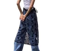 ERHTGUO Women See Through Sequins Flower Lace Long Apron Skirt Vintage Tie Up Sheer Hip Wrap Covering Scarf Overskirt(S)