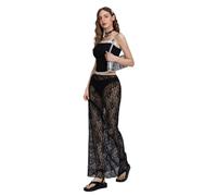 ERHTGUO Women Sheer Lace Maxi Skirts Female See Through Bodycon Long For Party Streetwear Fairy Clothes(Color 2,S)