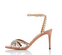 ERHTGUO Women's Crystal Rhinestone High Heel Sandals, Open Toe Ankle Strap Stiletto Heels, Bridal Wedding Party Shoes For Women(WHITE,46)