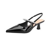 ERHTGUO Women's French-style Back-lace Pointed-toe Sandals, Simple Rhinestone Stiletto Heels, Sexy Open-heel Banquet Slippers(Black,COLOR-39)