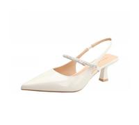 ERHTGUO Women's French-style Back-lace Pointed-toe Sandals, Simple Rhinestone Stiletto Heels, Sexy Open-heel Banquet Slippers(White,COLOR-39)