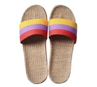 ERHTGUO Zapatillas de lino transpirables for mujer, suela suave for interiores for todas las estaciones, sandalias simples y versátiles for uso en el hogar(Orange Purple Red,39-40)