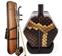 Erhu chino, Erhu de ébano negro de 2 cuerdas con arco, piel de tambor de 10 rejillas, incluye DVD de aprendizaje, resina y estuche rígido.