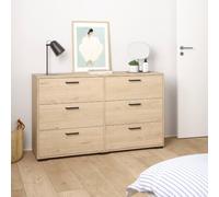 Eria Doble Aparador 6 Cajones Jackson Hickory 139x40x83 cm/Mueble Auxiliar Elegante para Salón, Comedor o Recibidor cajones Jackson Hickory