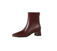 ERICAT Bajo Botas Aumento de la Ropa de Moda Botas de Tacón Alto Botas Cortas Otoño e Invierno Cabeza Cuadrada Delgado Mujer Botas de Cuero Suave Botas de Tobillo
